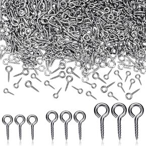 Hotop 300 Pieces Screw Eye Pins Small Hook Screw Stainless Steel Hoop Eye Pin Peg Self Tapping Screws Hooks Ring for DIY Jewelry Making Art Crafts, Silver, 0.16 x 0.3 0.16 x 0.4 0.2 x 0.47 Inch