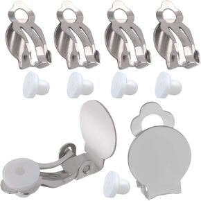 Aylifu Clip-on Earring Findings, 20pcs (10 Pairs) Round Flat Tray Earring Clips Blank Earring Setting Components with 20pcs Earring Pads for Non-Pierced Ears DIY Earring Making -Silver