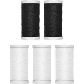 ACKERMANN Sewing Thread, Pack of 5 Colors, Polyester Sewing Threads, 200 Meter/218 Yards Per Spool, Sewing Thread Kit Hand Stitching, Quilting, Sewing Machine & Embroidery (3X White & 2X Black)