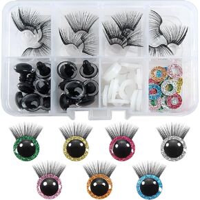 TOAOB 14pcs 12mm Safety Eyes Plastic Glitter Safety Eyes with Eyelashes and Washers for Amigurumis 7 Colors Craft Crochet Eyes for DIY Puppet Bear Stuffed Animals Doll Making