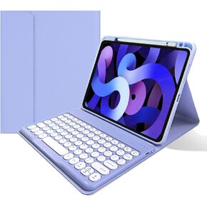 Keyboard Case for iPad 10th Generation 10.9 inch, Round Key Colour Detachable Bluetooth Keyboard and Pencil Holder for iPad 10 2022 10.9" (Light Pink)