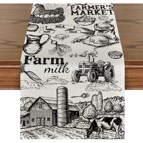 Artoid Mode Tractor Milk Farm Table Runner, Cow House Fall Kitchen Dining Table Decoration for Outdoor Home Party 13x72 Inch
