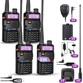 BAOFENG UV-5R 8W Ham Radio Long Range Dual Band Two Way Radio with Handheld Speaker Mic and 771 Antenna & Programming Cable UV5R 4Pack