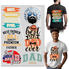 6PCS Best Dad Father's Day Iron On Transfer T-Shirt Stickers DTF transfers Ready to Press for DIY T-Shirt Clothing Coat Jeans Backpacks Father's Day Gift