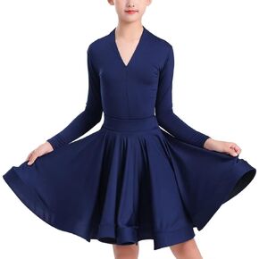 Girls Ballroom Dance Dress Professional Long Sleeve Latin Tango Salsa Competition Dancewear for 5-16 Years