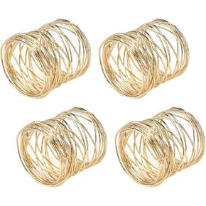 4PCS Metal Mesh Napkin Rings Handmade Napkin Holders Set for Dinning Table Family Gatherings Tabletop Decor Wedding Bouquet Birthday (Gold)