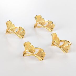 Saro Lifestyle Ginkgo Napkin Rings (Set of 4), Gold, Set of 4