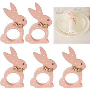 Easter Bunny Napkin Rings Set of 6, Wooden Bunny Napkin Rings, Rabbit Napkin Ring Holders for Easter Party Banquet Dinning Spring Table Decoration