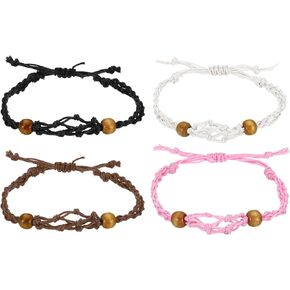 PATIKIL 9" Bracelet Cord Empty Stone Holder, 4 Pack Crystal Cage Bracelet Holder Adjustable Quartz Pendant Stone Holders for Jewelry Making, Black Brown Pink White