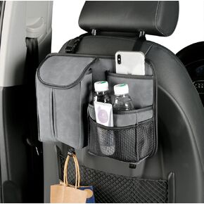 JEYODA Car Seat Back Organizer Large Capacity Car Seat Back Storage Bag with Hook Suede Car Tissue Box (Black)