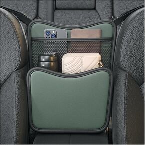Car Organizer Storage Between Seats, Nappa Leather Auto Handbag Holder for Document Phone Storage, Large Capacity Automotive Console Pocket Purse, Car Accessories (Black)