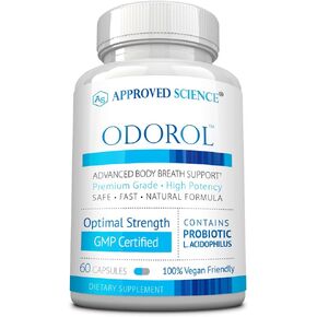 Approved Science Odorol - 6 Bottles - Freshen Bad Breath and Body Odor - Contains L.acidophilus, Green Tea, Magnolia Bark, Peppermint Oil, and Fennel - All Natural, Vegan Friendly, Non-GMO