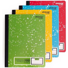 Composition Notebook, Wide-Ruled Paper, Resists Ink Bleed-Through, 100 Sheets, Size 9.75" x 7.5". Marble Black, 4-pack