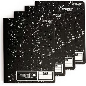 Composition Notebook, Wide-Ruled Paper, Resists Ink Bleed-Through, 100 Sheets, Size 9.75" x 7.5". Marble Black, 4-pack