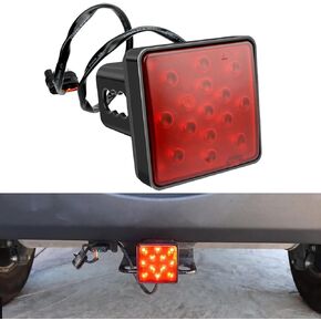 Pack-1 Car Trailer Hitch Lights, Super Bright Waterproof 3.26In x 3.26In Vehicle Warning Light Replacement with 15 LEDs, Universal Durable Automotive Tail Light Accessories (Black)