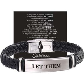 𝑰𝒏𝒔𝒑𝒊𝒓𝒂𝒕𝒊𝒐𝒏𝒂𝒍 𝑮𝒊𝒇𝒕 𝒇𝒐𝒓 𝑴𝒂𝒏 𝑾𝒐𝒎𝒂𝒏,Let Them Leather Bracelet Black Braided Stainless Steel Bracelet Unique Self Worth Motivation Handmade Engraved Jewelry
