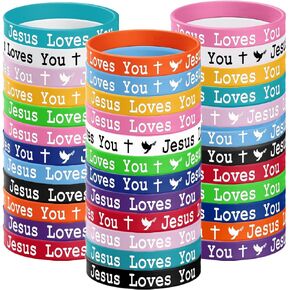 36 PCS Jesus Loves You Silicone Wristbands Colorful Rubber Bracelets Christian Silicone Bracelet Jesus Loves You Rubber Wristbands for Adults Teen Christmas Gifts Church