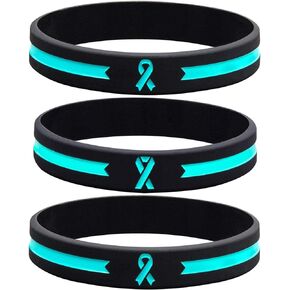 Sainstone Teal Awareness Ribbon Motivational Silicone Bracelets - Teal Ribbon Inspirational & Cancer & Cause Rubber Wristbands for Men Women, Patients, Survivors, Family, Friends