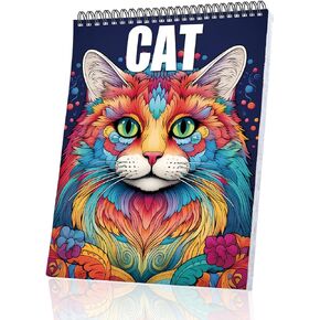 Cat Adult Coloring Book Spiral Bound One Sided Design Thick Paper, Friends with Benefits Coloring Book for Women Hardback Cover Stress Relief Anxiety Therapy Coloring Relaxation 30 Pages