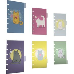 6 Section Dividers Plastic Durable Cute Kitten Cat for Planner Personal Organizer (A5 / Junior Size (5.8x8.3in), Discbound)