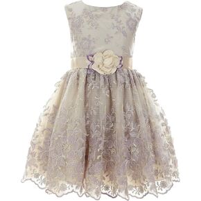 Bonnie Jean Girls 3M-16 Embroidered Lace Flower Waist Special Occasion Dress