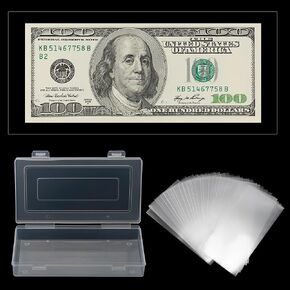 Currency Sleeves Money Organizer for Cash, 100 Pieces Envelopes Money Saving Challenge, Plastic Paper Money Envelopes Box, Dollar Bill Holders for Collectors Gift Collection Supplies