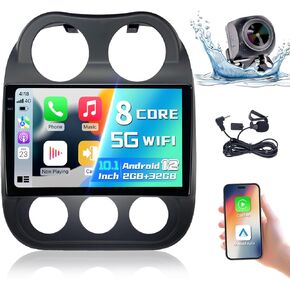5G WiFi 8 Core Car Stereo Radio 48-EQ for Jeep Compass Patriot 2010-2016 Android12 IPS Touch Screen Head Unit with Wireless Carplay Android Auto BT DSP MirrorLink SWC Backup Camera(10.1" 4G+64G)