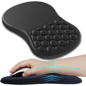 Mouse Pad with Wrist Rest,Ergonomic Mouse Pad Wrist Support,Comfortable Computer Mouse Pad for Laptop,Pain Relief Mousepad with Non-Slip PU Base for Desk Office(12x8 inch,Black)