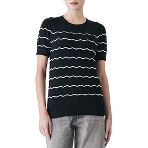 Cable Stitch Women's Chevron Stitch Short Sleeve Sweater Top - Zig-Zag Crewneck Lightweight Soft Knit in Saudi Arabia