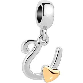 Letter Initial A-Z Alphabet Beads Dangle Golden Heart Charms for Bracelets