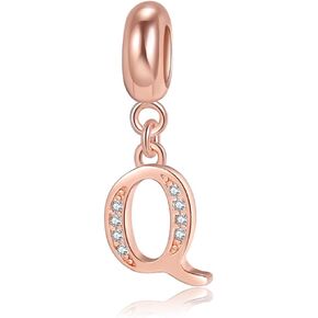 Rose Gold A-Z Letter Initial Dangle Beads Charm 925 Sterling Silver Alphabet Pendants for Snake Chain Bracelets Necklace Gift Jewelry for Mother