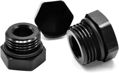 BESULEN 6AN Block off Cap ORB Plug Fitting Adapter, Aluminum Alloy Black Anodized Surface, 2Pcs Hex Block Off Cap Male Adapter with O-ring, Boss Port Plug Seal Nut, Car Accessories (AN6) in Saudi Arabia