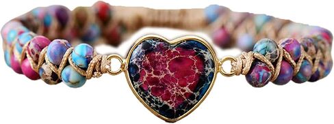 Passionate Heart Jasper Bracelet, 2022 New Natural Imperial Stone Heart Shape Charm Bracelets Classic Heart Shape Charm Stone Bracelets Handmade Adjustable Braided Passionate Bracelet in Saudi Arabia