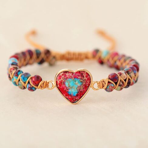 Passionate Heart Jasper Bracelet, 2022 New Natural Imperial Stone Heart Shape Charm Bracelets Classic Heart Shape Charm Stone Bracelets Handmade Adjustable Braided Passionate Bracelet in Saudi Arabia