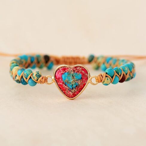 Passionate Heart Jasper Bracelet, 2022 New Natural Imperial Stone Heart Shape Charm Bracelets Classic Heart Shape Charm Stone Bracelets Handmade Adjustable Braided Passionate Bracelet in Saudi Arabia