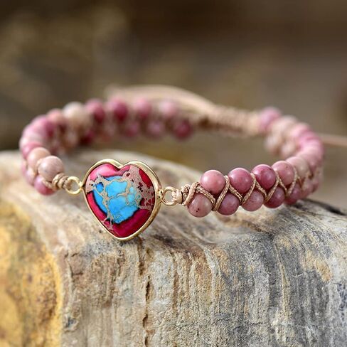 Passionate Heart Jasper Bracelet, 2022 New Natural Imperial Stone Heart Shape Charm Bracelets Classic Heart Shape Charm Stone Bracelets Handmade Adjustable Braided Passionate Bracelet in Saudi Arabia