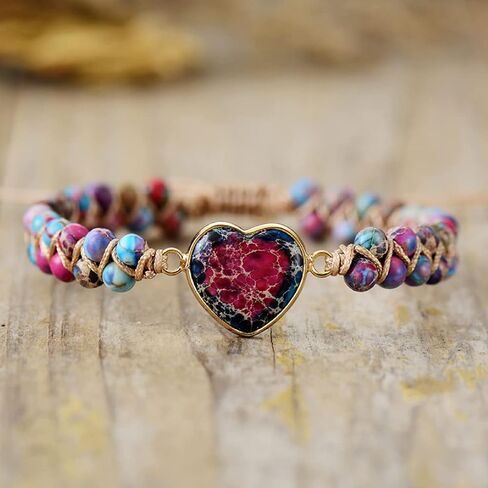 Passionate Heart Jasper Bracelet, 2022 New Natural Imperial Stone Heart Shape Charm Bracelets Classic Heart Shape Charm Stone Bracelets Handmade Adjustable Braided Passionate Bracelet in Saudi Arabia