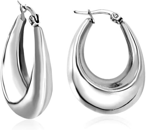 Chunky Oval/Round Smooth/Helix/Twist 18K Gold/Silver Hoops Earrings in Saudi Arabia