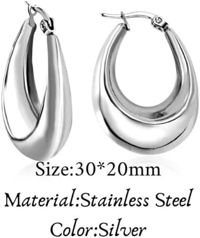 Chunky Oval/Round Smooth/Helix/Twist 18K Gold/Silver Hoops Earrings in Saudi Arabia