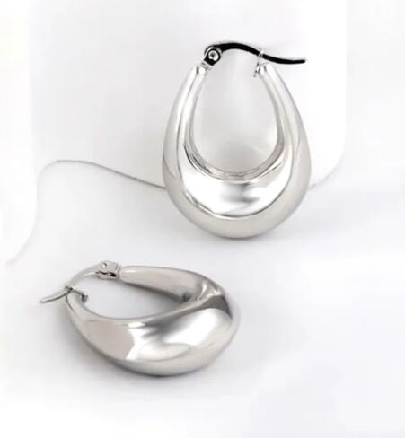 Chunky Oval/Round Smooth/Helix/Twist 18K Gold/Silver Hoops Earrings in Saudi Arabia