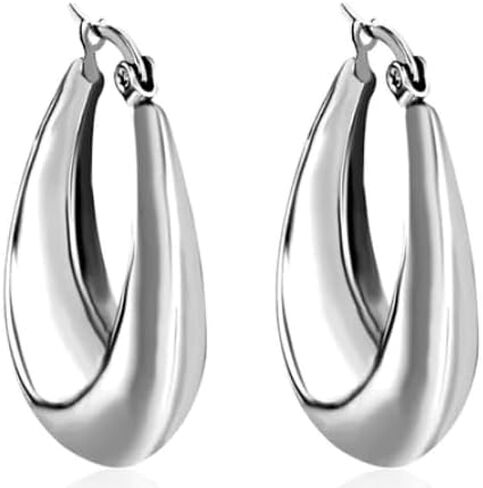 Chunky Oval/Round Smooth/Helix/Twist 18K Gold/Silver Hoops Earrings in Saudi Arabia