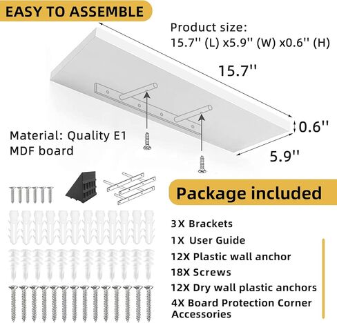 White Floating Shelves Wall Mounted Set of 3,Wood Storage Shlef for Wall,Space Saving Wall Shelf for Bathroom Bedroom Kitchen Storage Rack with Invisible Brackets. in Kuwait