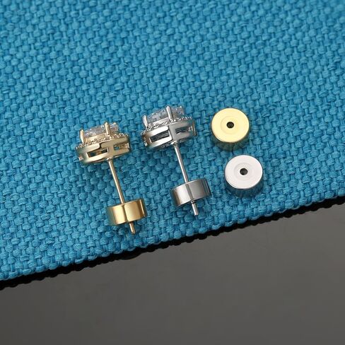 استبدال الأقراط للأزرار، 4 قطع من الأقراط المصنوعة من الفولاذ المقاوم للصدأ للأذنين المتدلية، الأقراط الثقيلة المثقوبة تدعم دعامات الدفع الآمنة لمسمار الماس، الذهب الأبيض in Kuwait