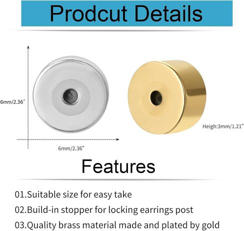 استبدال الأقراط للأزرار، 4 قطع من الأقراط المصنوعة من الفولاذ المقاوم للصدأ للأذنين المتدلية، الأقراط الثقيلة المثقوبة تدعم دعامات الدفع الآمنة لمسمار الماس، الذهب الأبيض in Kuwait