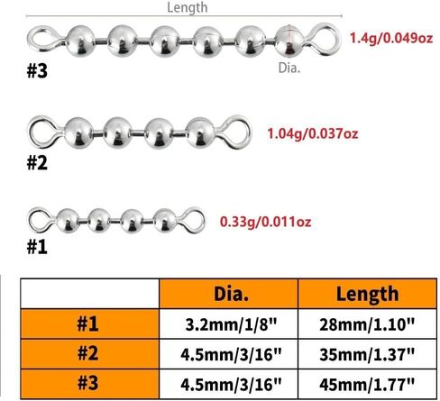 15 Pack Fishing Bead Chain Swivels, Stainless Steel Fishing Balls Chain Swivels,Catfish Tackle Fishing Rolling Bead Chain Connector Fishing High Speed Roller Swivels in Saudi Arabia