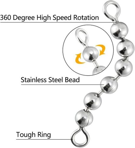 15 Pack Fishing Bead Chain Swivels, Stainless Steel Fishing Balls Chain Swivels,Catfish Tackle Fishing Rolling Bead Chain Connector Fishing High Speed Roller Swivels in Saudi Arabia