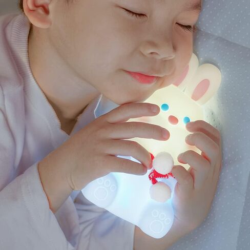 Cute Bunny Kids Night Light, Easter Gift Rabbit Birthday Gifts Room Decor Bedroom Decorations for Baby Children, Seven Color Modes and Warm Light Mode Silicone Lamp in Saudi Arabia