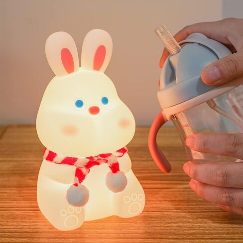 Cute Bunny Kids Night Light, Easter Gift Rabbit Birthday Gifts Room Decor Bedroom Decorations for Baby Children, Seven Color Modes and Warm Light Mode Silicone Lamp in Saudi Arabia