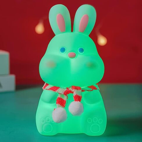 Cute Bunny Kids Night Light, Easter Gift Rabbit Birthday Gifts Room Decor Bedroom Decorations for Baby Children, Seven Color Modes and Warm Light Mode Silicone Lamp in Saudi Arabia