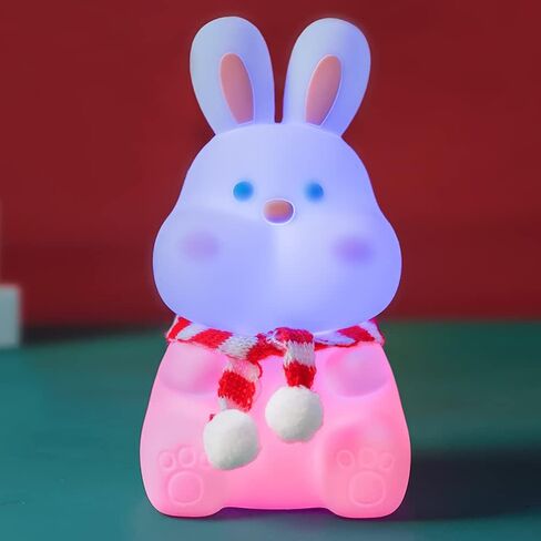 Cute Bunny Kids Night Light, Easter Gift Rabbit Birthday Gifts Room Decor Bedroom Decorations for Baby Children, Seven Color Modes and Warm Light Mode Silicone Lamp in Saudi Arabia